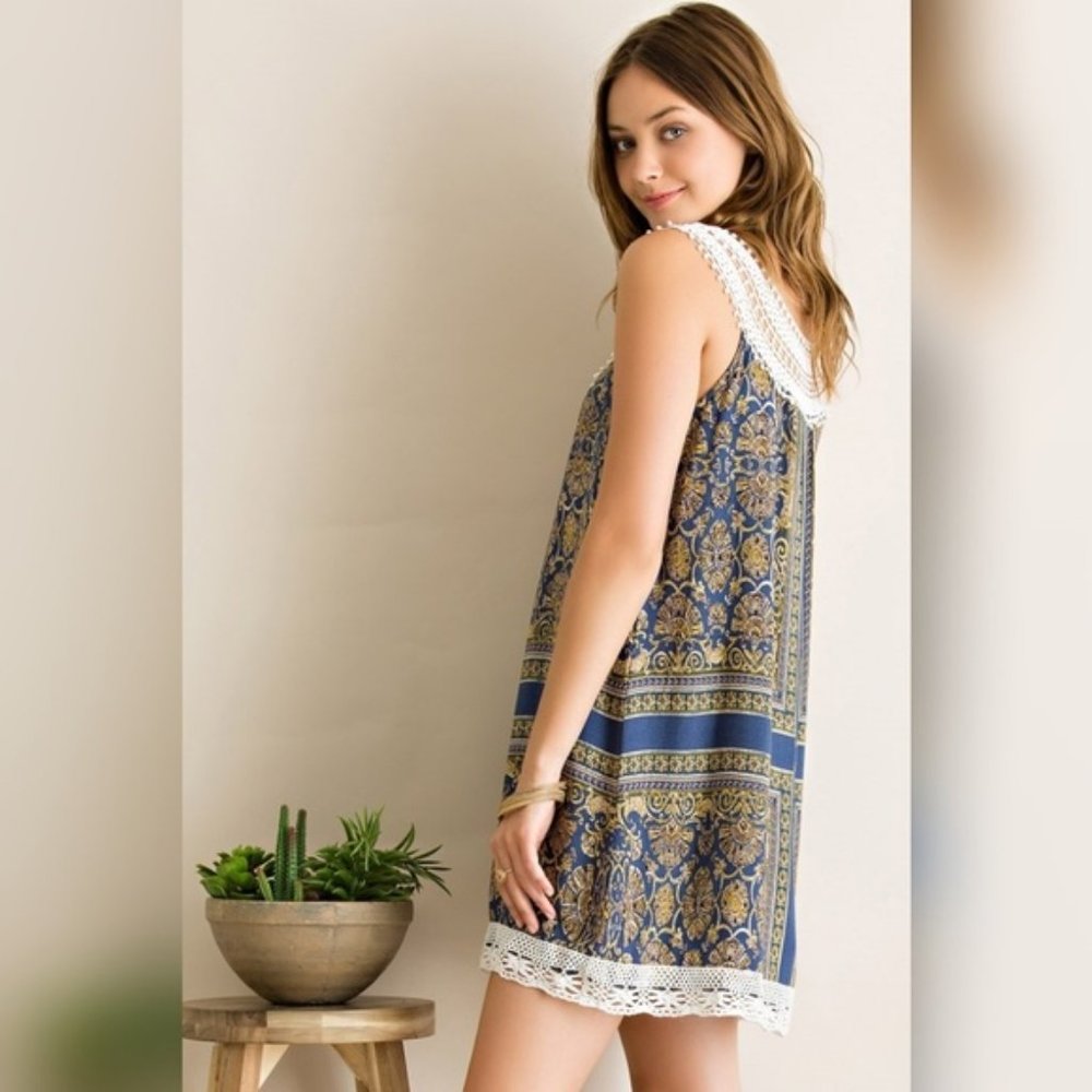✅CLEARANCE ENTRO Boho Crochet Collar Shift Dress - Picture 4 of 5